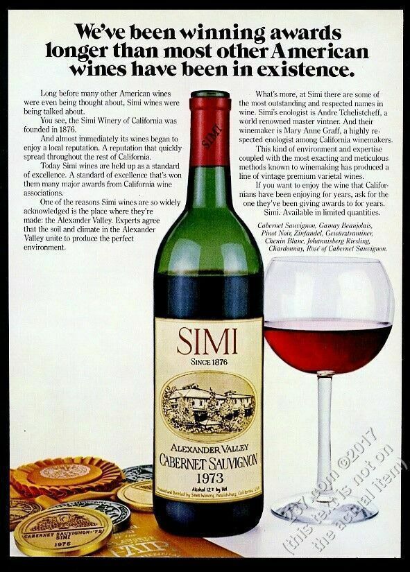1978 Simi Cabernet Sauvignon Wine Bottle And Glass Photo Vintage Print Ad