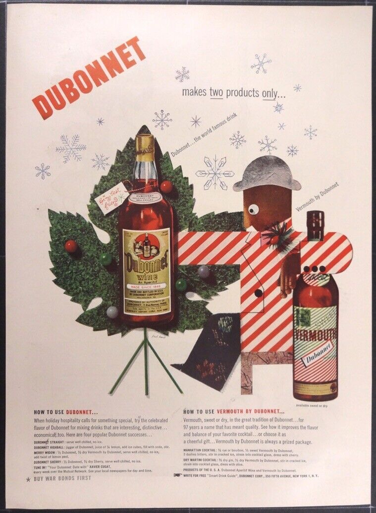 Vintage Magazine Ad Dubonnet Christmas Collage Artist Paul Rand