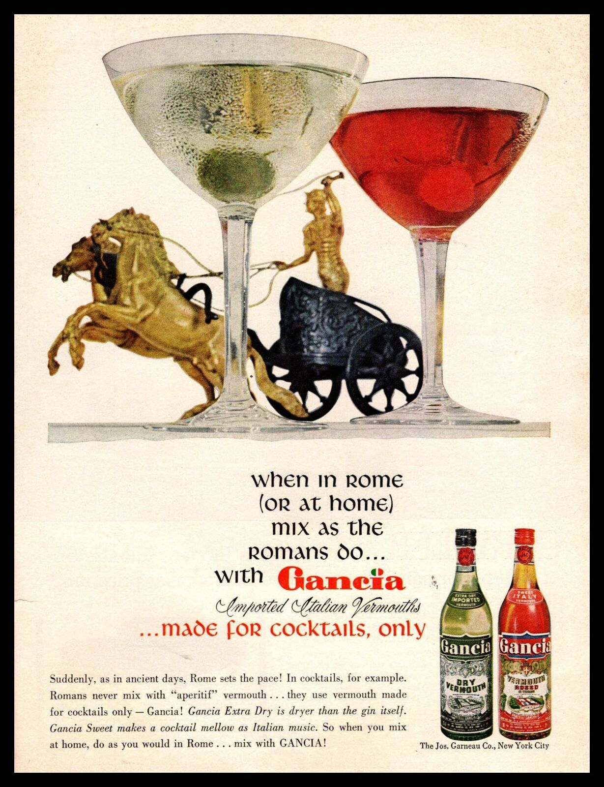 1961 Gancia Extra Dry Vermouth Italian Rosso Jos. Garneau Co. Vintage Print Ad