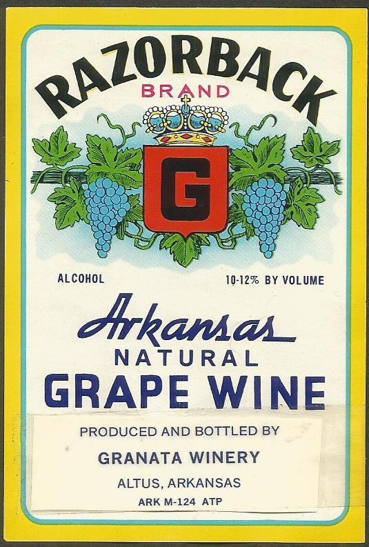 Label-razorback Arkansas Grape Wine,granata Winery,altus,ak.original= Melaneybuy