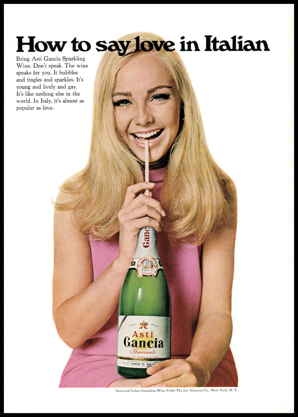 1967 Asti Gancia Sparkling Wine Pretty Blonde Girl Photo Retro Print Ad S27