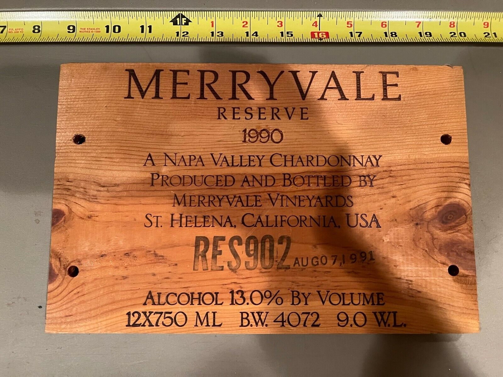 Branded Wine Wooden Case Ends - Merryvale Reserve 1990 Chardonnay Napa Valley