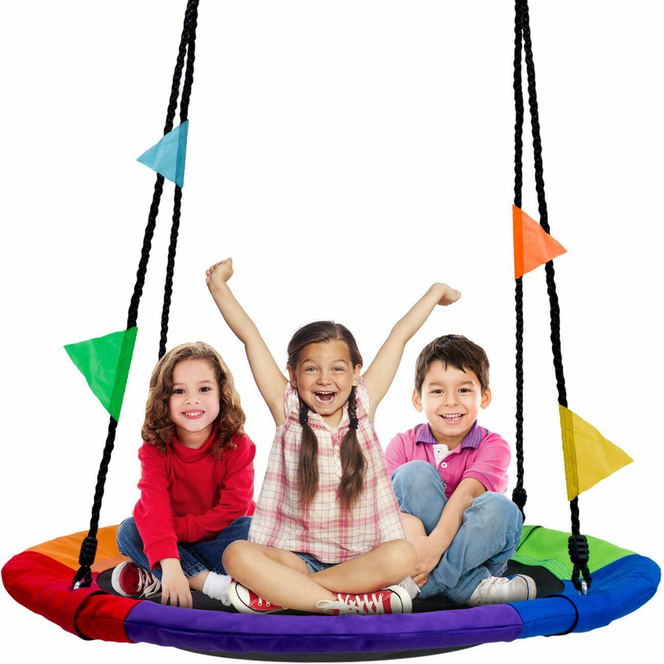 Tree Swing 40" In Multi-color Rainbow Kids Indoor/outdoor Round Mat Saucer Swing