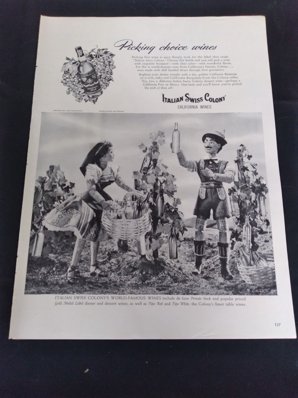 1947 Italian Swiss Colony California Wine Vintage Ad Picking Choice Wines