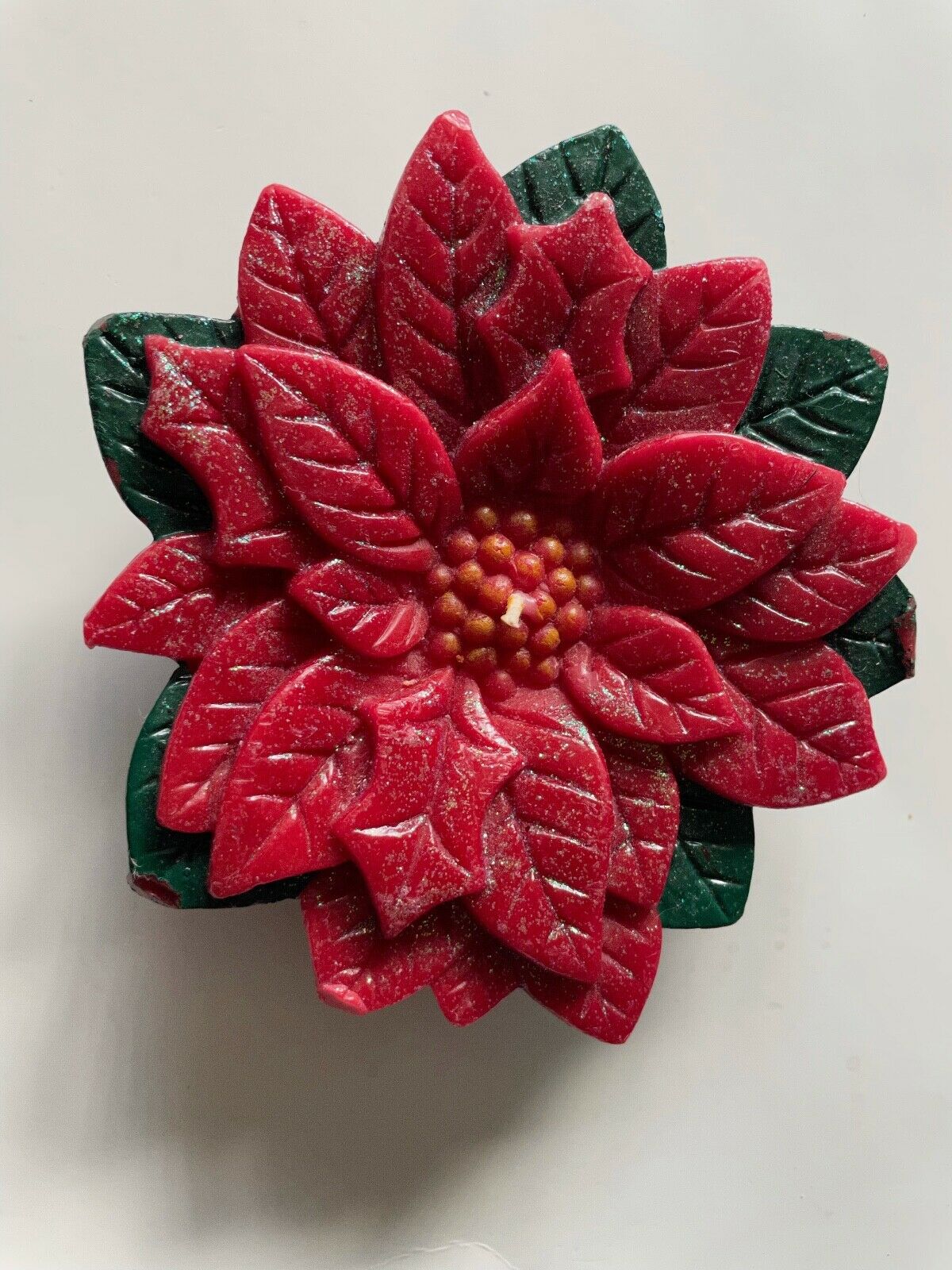 Floating Pool Candle Red Poinsettia 5" With Sparkles