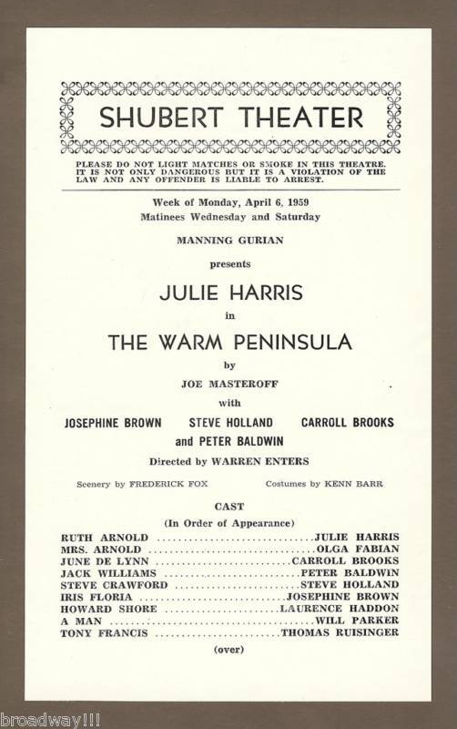 Julie Harris "warm Peninsula" Josephine Brown / Olga Fabian '59 Tryout Broadside
