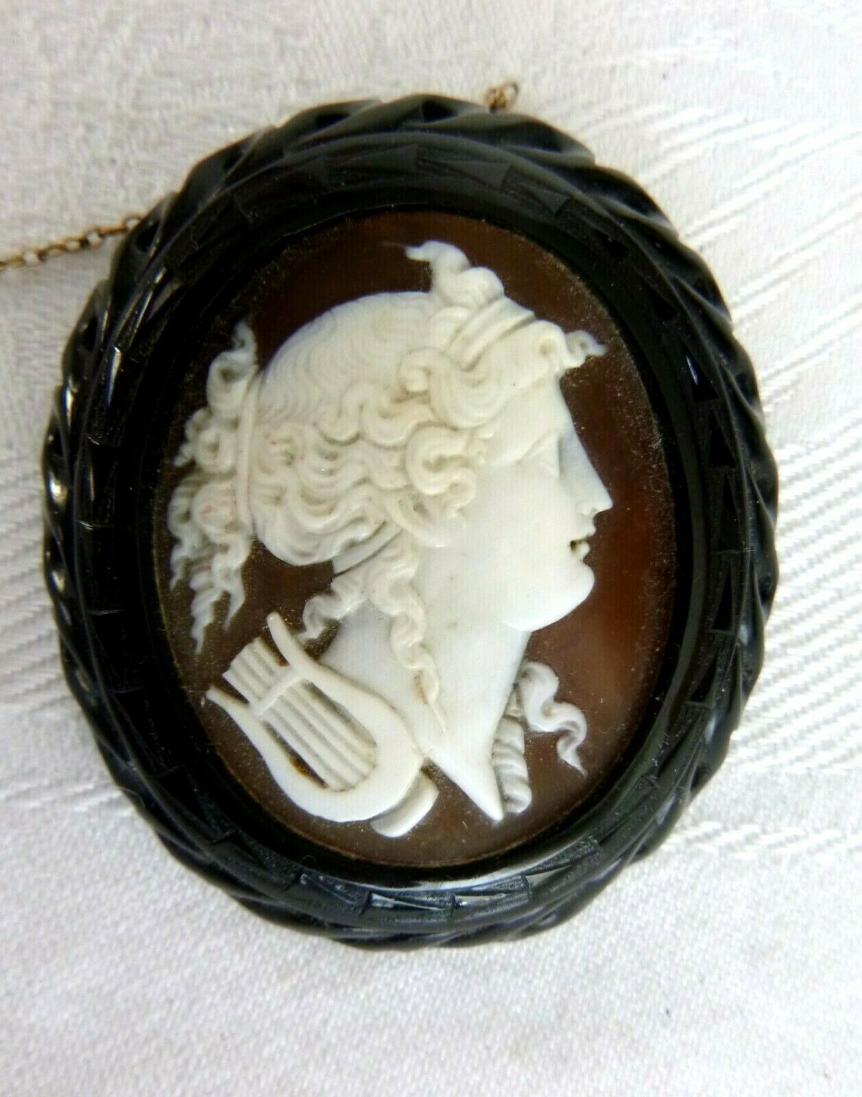 Antique Victorian Cameo-type Brooch C-catch Pin C-clasp