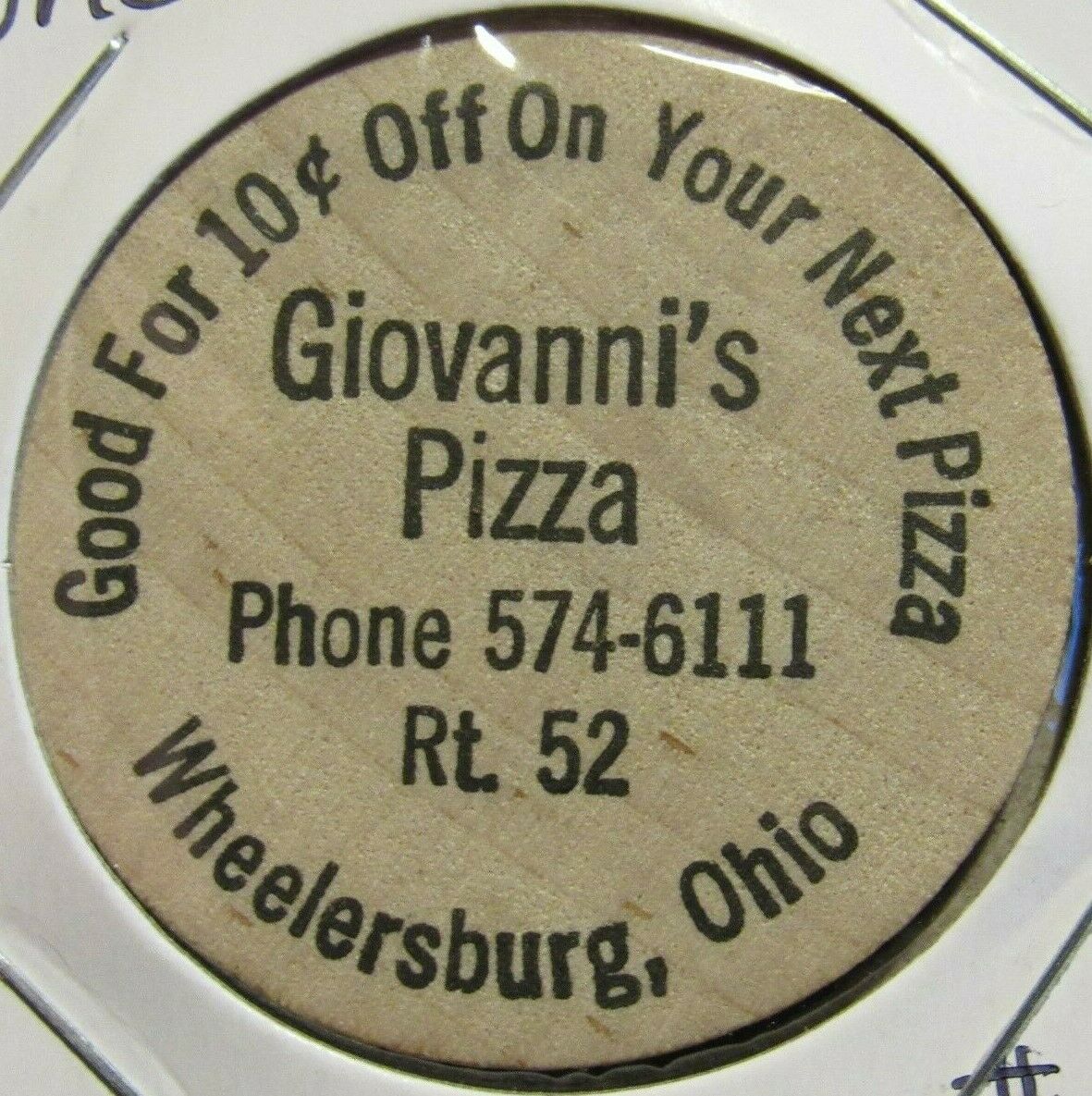 Vintage Giovanni's Pizza Wheelersburg, Oh Wooden Nickel - Token Ohio #1
