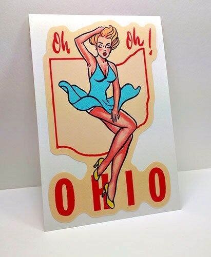 Ohio Pinup Vintage Style Travel Decal, Vinyl Sticker, Luggage Label, 5" X 3.5"
