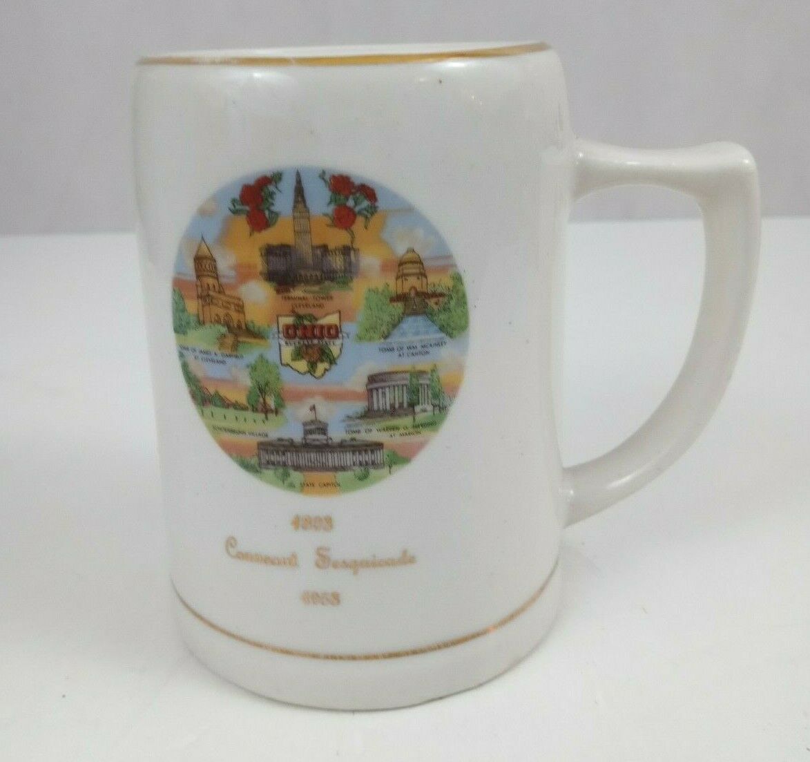Conneaut Sesquicade Ohio 1803-1953 Monuments Coffee Cup Mug 4.75" Tall