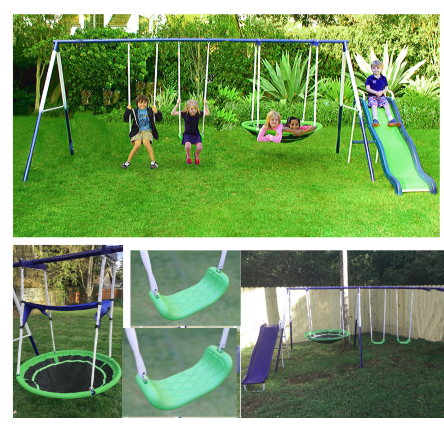 Swing Playground Backyard Set Yard Heavy Duty X-large Metal Slide Fun Play 4-kid